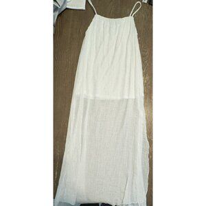 Aakaa White Lined Small Maxi Dress Side Slits Sleeveless Gauzy Ethereal